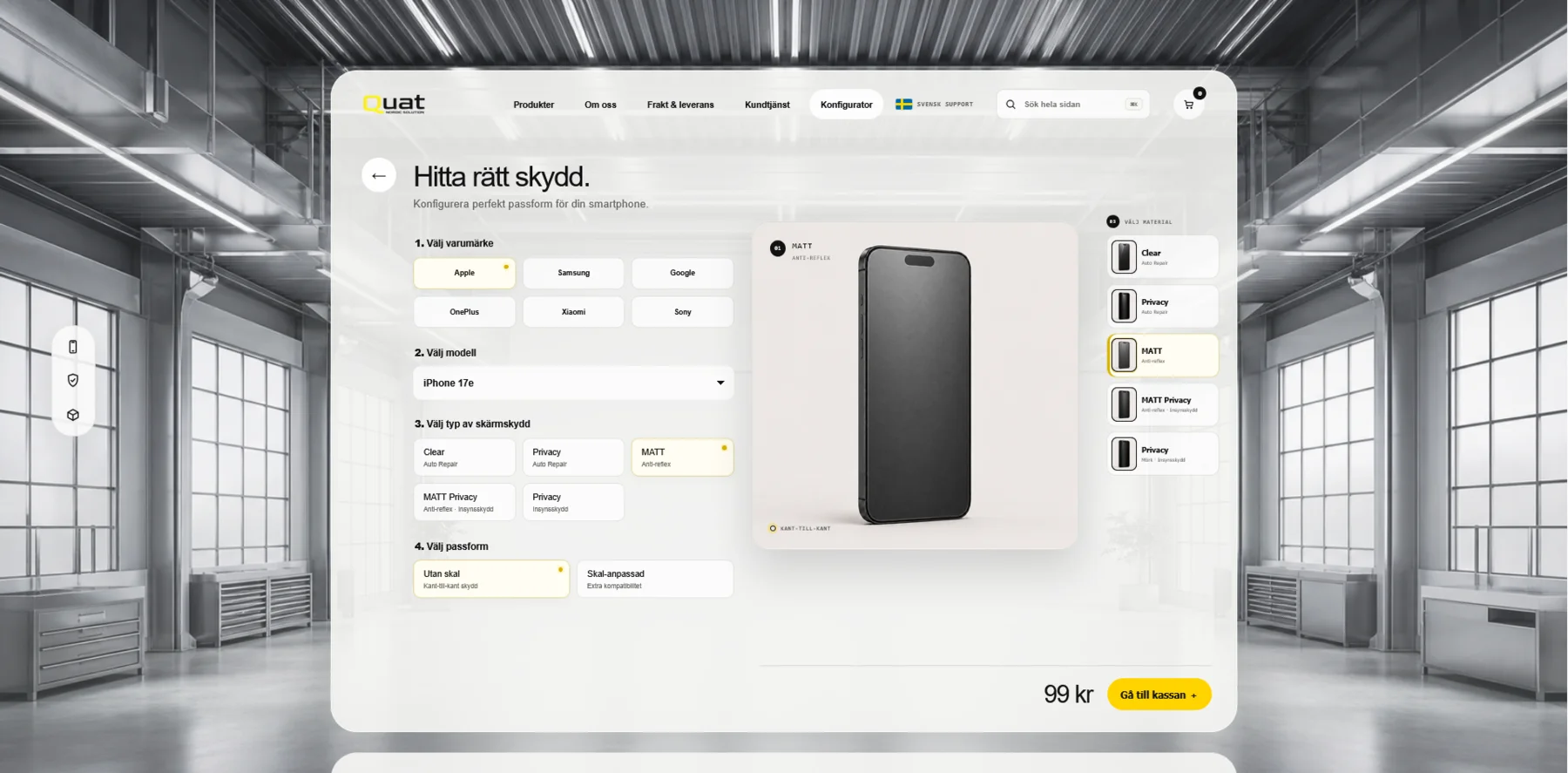 Quat produktkonfigurator för skärmskydd